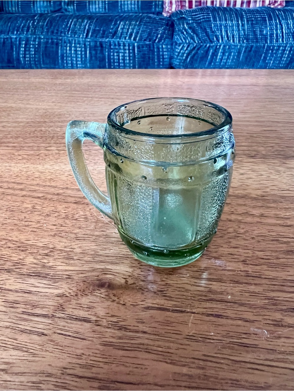 Textured Green Glass Beverage Mug with Handle